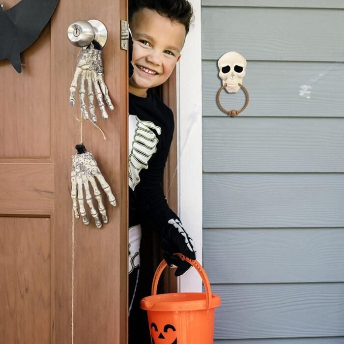 Skull Doorbell Skull Head Halloween Doorbell Halloween Style Battery Powered for Halloween| Spooky Door Bell Skull Bronze White Color with Motion Sensor Activated Voice (1Pcs Random Color) - Image 3