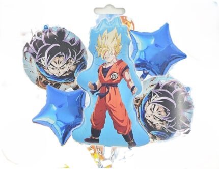 MPS My Party Suppliers Set of 5 Goku Dragon Ball Z Foil Balloons kit for Birthday Decoration, Superhero Theme Party Item, Balloons for kids Party With Blue Star, Anime Cartoon Foil Balloon