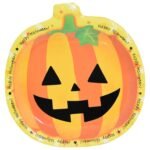 Halloween Pumpkin Shape Plates Disposable Hot Stamping Pumpkin Head Paper Plate Happy Halloween Party Decoration Supplies for Kids