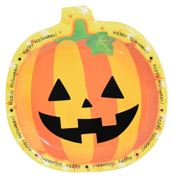 Halloween Pumpkin Shape Plates Disposable Hot Stamping Pumpkin Head Paper Plate Happy Halloween Party Decoration Supplies for Kids - Image 1