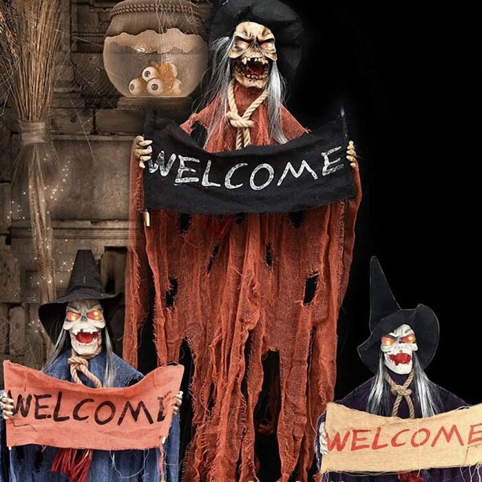 Scary Halloween Decorations Welcome Banner Horror Welcome Hanging Ghost for Halloween Haunted Home Decor Party - Image 1