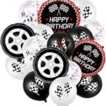 MPS MY PARTY SUPPLIERS® Set of 16 Racing car theme foil and latex balloons for race car party decorations Transport truck theme Racing bike car balloons racing car tyre balloons confetti balloon