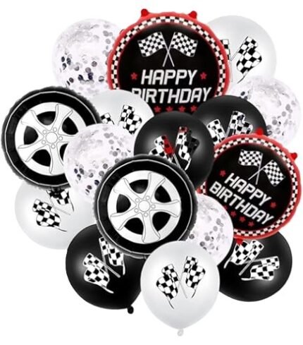 MPS MY PARTY SUPPLIERSĀ® Set of 16 Racing car theme foil and latex balloons for race car party decorations Transport truck theme Racing bike car balloons racing car tyre balloons confetti balloon