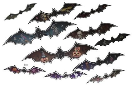 Halloween Decorations 3D Luminous Bats Stickers, 20pcs Scary Fake Bats Black Halloween Stickers,12Size Visible Day and Night Wall Door Window Stickers,Haunted House Home Ideal Halloween Party Decor