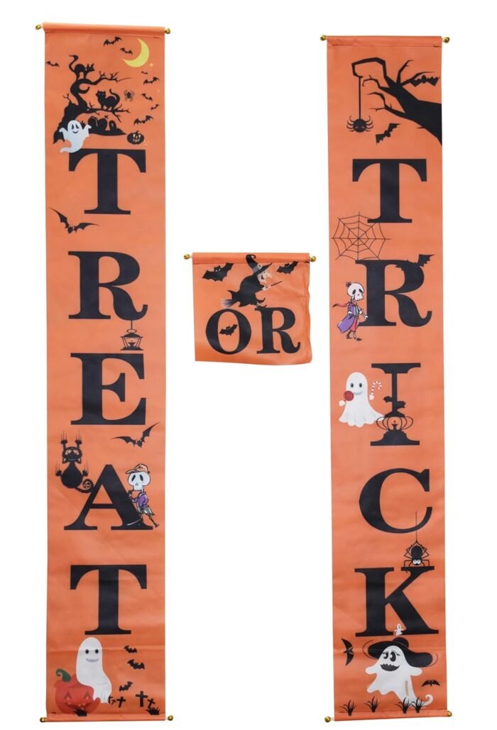 3 Pack Halloween Decorations Outdoor Indoor, Halloween Door Hanger Banner Trick or Treat Banner for Front Door Display for Garden, Durable Halloween Home Decor - Image 2