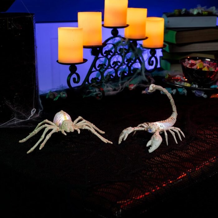 Set of 2 Light Up Halloween Spider & Scorpion Skeleton Decoration for Halloween Indoor/Outdoor Decor, and Halloween Holiday Party, LED Halloween Spider - Image 3