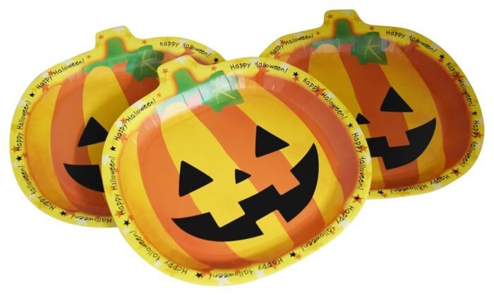 Halloween Pumpkin Shape Plates Disposable Hot Stamping Pumpkin Head Paper Plate Happy Halloween Party Decoration Supplies for Kids - Image 2