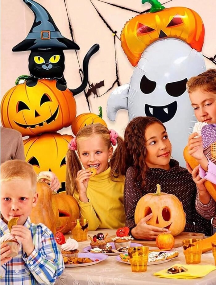 Halloween Pumpkin and Black Cat Balloon Decoration, Standing Jack-o'-Lantern Stack Design, Balloon Giant Ghost Pumpkin Skull Castle Standing Decor For Halloween Party Decoration - Image 3