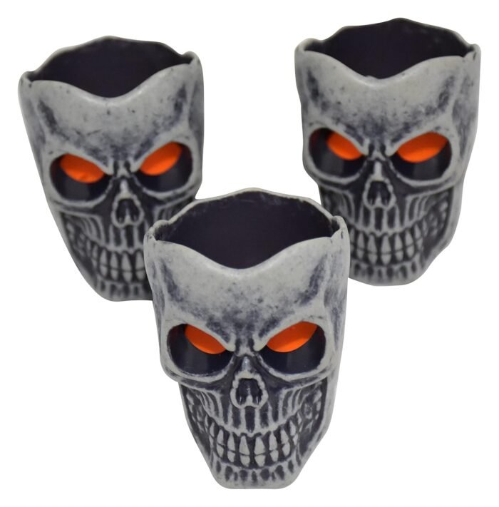 MY PARTY SUPPLIERS 2 pcs Halloween Skull Glowing Candle, Night Light Battery Operated Flameless Candles Tea Light Candle, Fake Candles for Christmas Halloween Pumpkin Decorations - Image 5