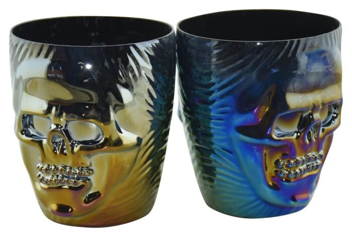 My Party Suppliers 2PCs Holographic 3D Skull Pirate Glass, Rainbow Luster Party Skull Glasses, Bar Decoration Glasses, Halloween Tableware - Image 3