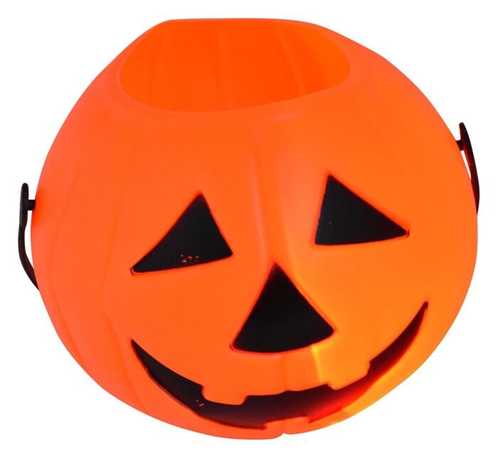 Halloween Decoration Pumpkin Candy Holder Bucket 6.2 inch with Lights Sounds Perfect for Halloween Party Birthday Favor Candy for Trick or Treat(Orange) - Image 2