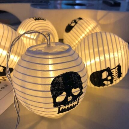 Halloween Paper Lantern Glowing Flexible Handheld Skull Lantern Ghost Festival Scene Arrangement Decorative Light String