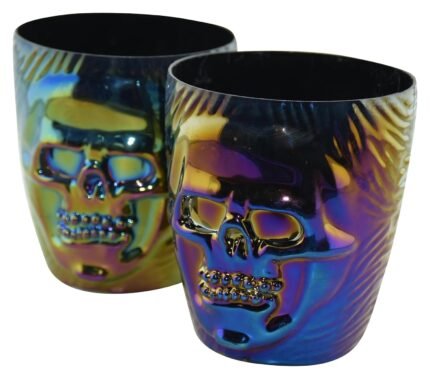 My Party Suppliers 2PCs Holographic 3D Skull Pirate Glass, Rainbow Luster Party Skull Glasses, Bar Decoration Glasses, Halloween Tableware