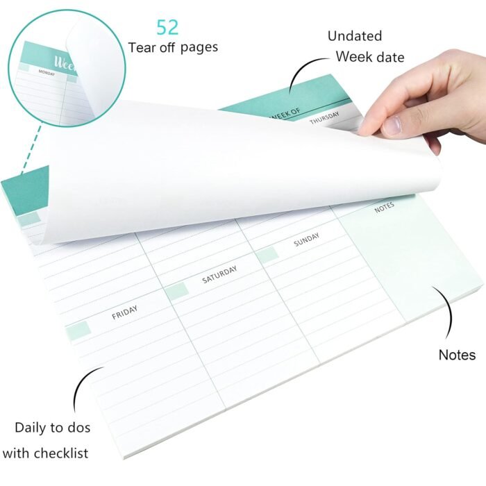 MPS MY PARTY SUPPLIERS® 1pc Green Weekly Planner, To Do List Notebook Tear-Off Sheets Notepad Day or Work Organizer, Scheduler for Goals, Tasks, Ideas Ideal for Home Office Fancy Stationery Items - Image 6