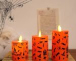 MPS My Party Suppliers 1pc Halloween Decoration LED Candles, Candles for Halloween, Halloween Pumpkin Light Up Candles, Flickering Halloween Candle Lights, Battery Operated Doodle Pattern LED Candles - Image 6