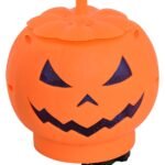 Moving Halloween Decoration Pumpkin Candy Holder Bucket 6.2 inch with Lights Sounds Perfect for Halloween Party Birthday Favor Candy for Trick or Treat(Orange)