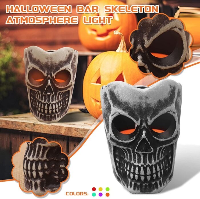 MY PARTY SUPPLIERS 2 pcs Halloween Skull Glowing Candle, Night Light Battery Operated Flameless Candles Tea Light Candle, Fake Candles for Christmas Halloween Pumpkin Decorations - Image 3