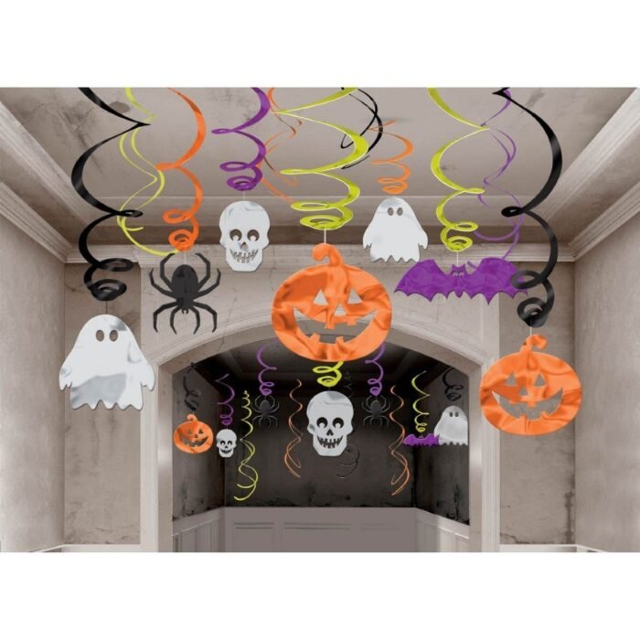 Halloween Hanging Swirl Decorations Happy Boo Day Party Witch Pumpkin Ghost Cutout Halloween Decors for Kids School Room Office Halloween Supplies (Happy Booday) - Image 1