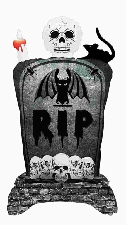Halloween Tombstone Foil Balloon Decoration with Skulls and Bats, Party Supplies Skull Foil Balloons Halloween Party Decorations Skull Party Decorations Supplies, RIP BAlloon