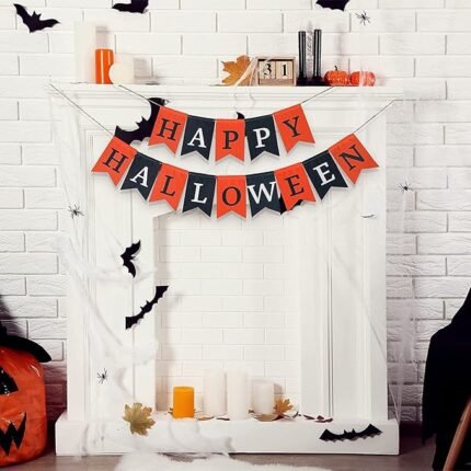 Happy Halloween Banner Halloween Decoration Banner Garland wifor Fireplace Decorative Halloween Black Orange Banner Halloween Flag Party Mantel Hanging Decoration Supplies