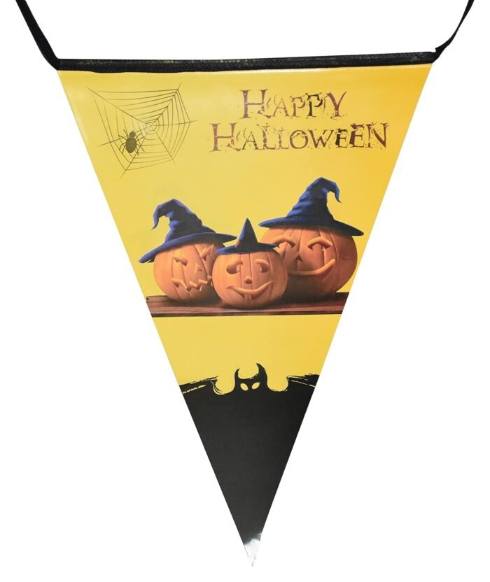 Happy Halloween Pennant Bunting Banner, Scary Skull Pumpkin Stripe Triangle Flag Hanging Decoration Halloween Door Sign, Halloween Flag - Image 2