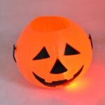 Halloween Decoration Pumpkin Candy Holder Bucket 6.2 inch with Lights Sounds Perfect for Halloween Party Birthday Favor Candy for Trick or Treat(Orange)
