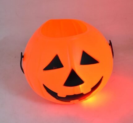 Halloween Decoration Pumpkin Candy Holder Bucket 6.2 inch with Lights Sounds Perfect for Halloween Party Birthday Favor Candy for Trick or Treat(Orange)