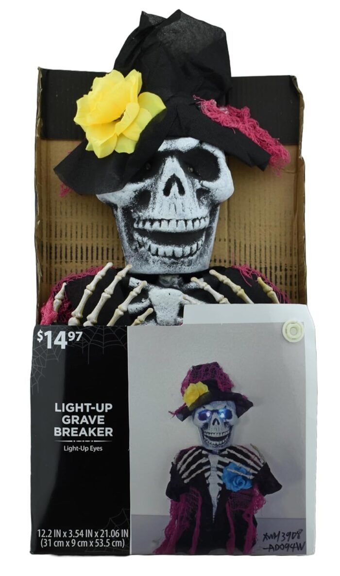 53 * 21 cm Light Up Eyes Skeleton Halloween Grave Breaker Reaper, LED Skeleton Ground Breaker for Halloween Outdoor Home Decor - Light Up Spooky Decorations, Halloween Decorations - Image 2