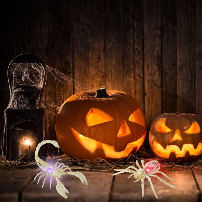 Set of 2 Light Up Halloween Spider & Scorpion Skeleton Decoration for Halloween Indoor/Outdoor Decor, and Halloween Holiday Party, LED Halloween Spider - Image 2