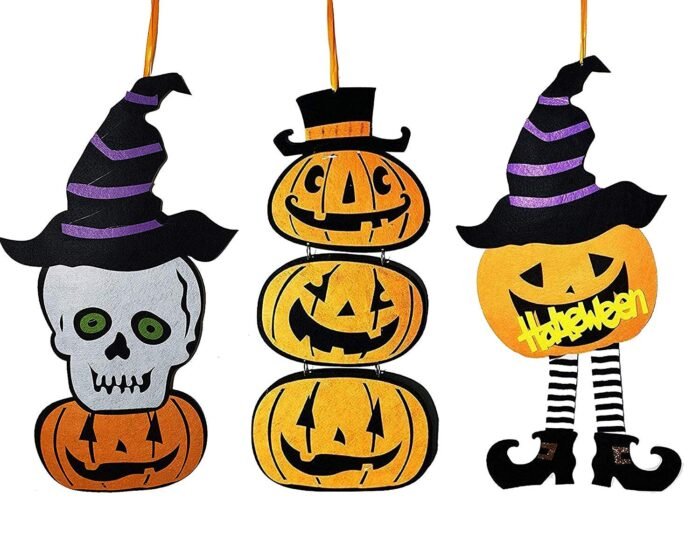 My Party Suppliers 1 pcs Halloween Trick or Treat Hanging Sign Decoration Happy Halloween Board Sign Door Wall Hanging Decoration for Halloween Party Hallowen Decoration (Random Prints) - Image 1