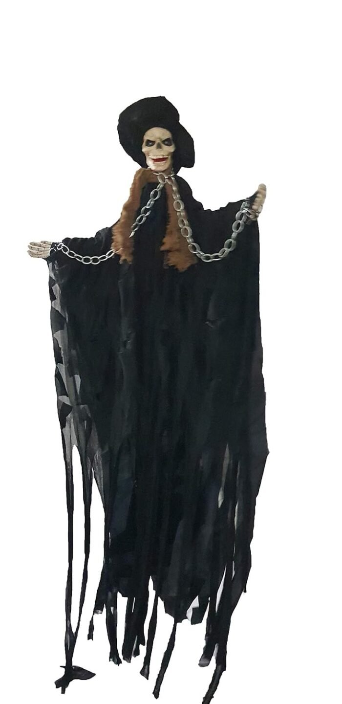 Animated Hanging Grim Reaper Skull Best Halloween Decoration Prop - Image 3