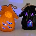 MPS My Party Suppliers Set of 2 Halloween Lamps, Halloween laltern, LED for Halloween Decoration, Halloween Hanging Decoration (Orange Black Lantern)