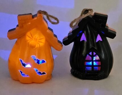 MPS My Party Suppliers Set of 2 Halloween Lamps, Halloween laltern, LED for Halloween Decoration, Halloween Hanging Decoration (Orange Black Lantern)