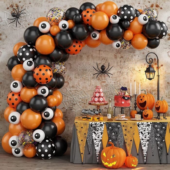 Halloween Balloons with Eyeball Balloons, Orange and Black Balloons, Halloween Decoration Balloons Kit for Decorations Indoor Outdoor Home - Image 1
