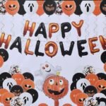 Halloween Balloons Garland Arch Kit, Halloween Party Decorations Set with Halloween Banner Foil Balloon Garland,Pumpkin Balloon, Printed Ghost Balloon,Decoration for Halloween Party Supplies