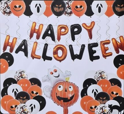 Halloween Balloons Garland Arch Kit, Halloween Party Decorations Set with Halloween Banner Foil Balloon Garland,Pumpkin Balloon, Printed Ghost Balloon,Decoration for Halloween Party Supplies
