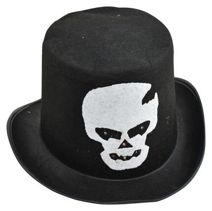 Hat Top Felt Black with Printed Skull,Halloween Hat, Skull Skeleton Light Top Hat Halloween Novelty Day of The Dead Cap , Skull Light Hat for Hallowwen Costume , Halloween Prop, Halloween Decor