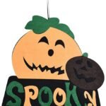 Spooky Pumpkin Halloween Hanging Sign Decorations, Non Woven Happy Halloween Door and Wall Decoration for Halloween Party, Ghost Halloween Decoration
