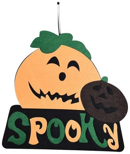 Spooky Pumpkin Halloween Hanging Sign Decorations, Non Woven Happy Halloween Door and Wall Decoration for Halloween Party, Ghost Halloween Decoration