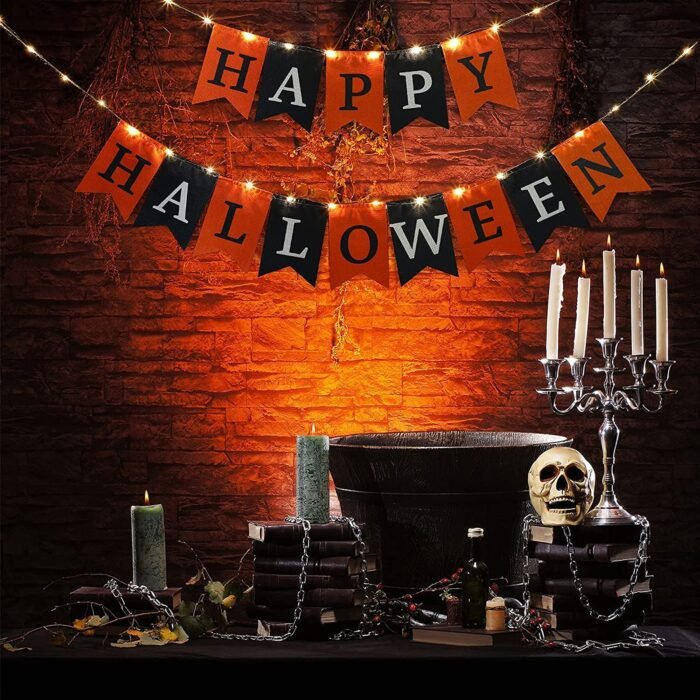 Happy Halloween Banner Halloween Decoration Banner Garland wifor Fireplace Decorative Halloween Black Orange Banner Halloween Flag Party Mantel Hanging Decoration Supplies - Image 2