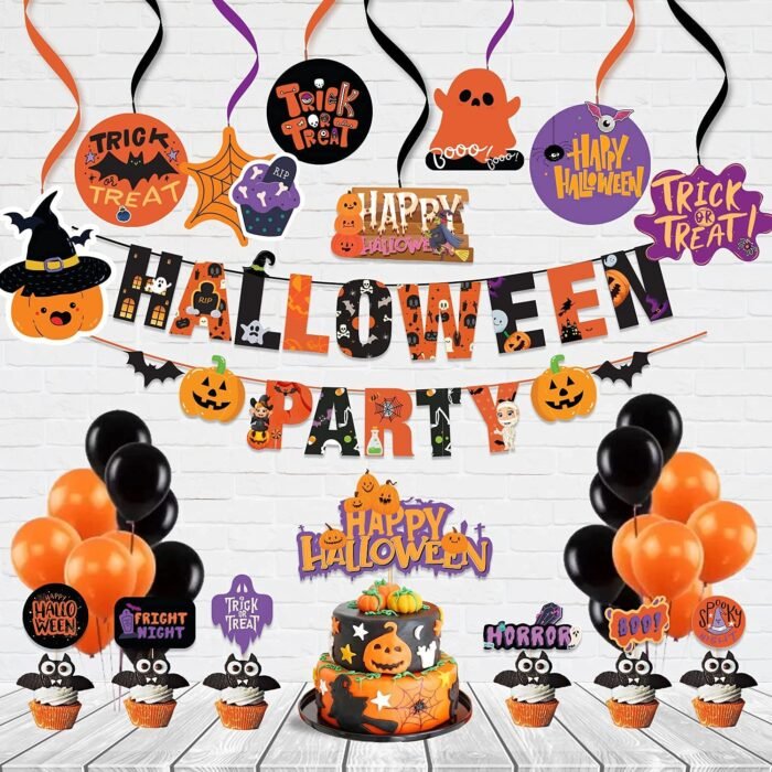 Halloween Theme Party Decoration Hanging from Ceiling Decoration Items,Halloween Themes Party Favors for Party Decoration(Swirls)- 8 Pcs Swirl Cutouts & 8 Pcs Swirl Ribbons - Image 2