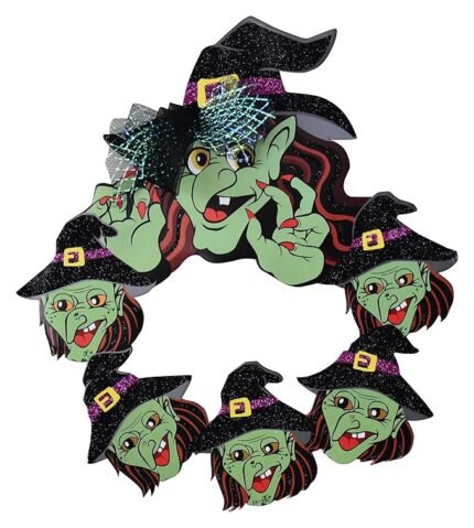 Happy Halloween Glitter Witch Door Hanging Wreath,Halloween Witch Ornament, Halloween Hanging Witch Decorations,Halloween Decoration, Trick or Treat Decoration