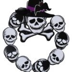 Glitter Wreath Skull Halloween Decoration,Halloween Skull Ornament, Halloween Hanging Decorations,Halloween Decoration Trick or Treat Theme, Skeleton Decoration for Halloween