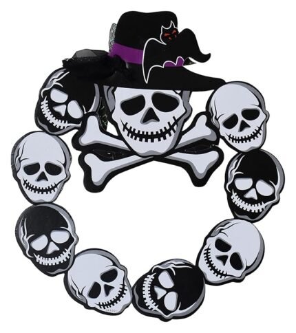 Glitter Wreath Skull Halloween Decoration,Halloween Skull Ornament, Halloween Hanging Decorations,Halloween Decoration Trick or Treat Theme, Skeleton Decoration for Halloween