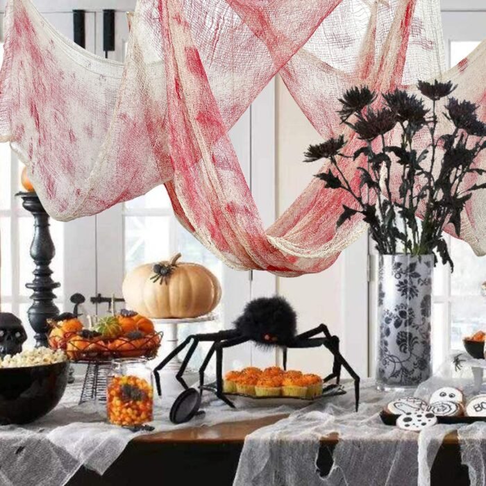 Bloody Creepy Cloth Spooky Halloween Party Gauze Hanger Decorations for Haunted Houses, Doorways Entryways, Windows and Table Cover - Image 4