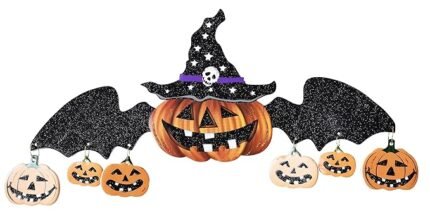 Glitter Flying Pumpkin Halloween Decoration,Halloween Pumpkin Ornament, Halloween Hanging Decorations,Halloween Decoration Trick or Treat Theme, Jack o Lantern Decoration for Halloween