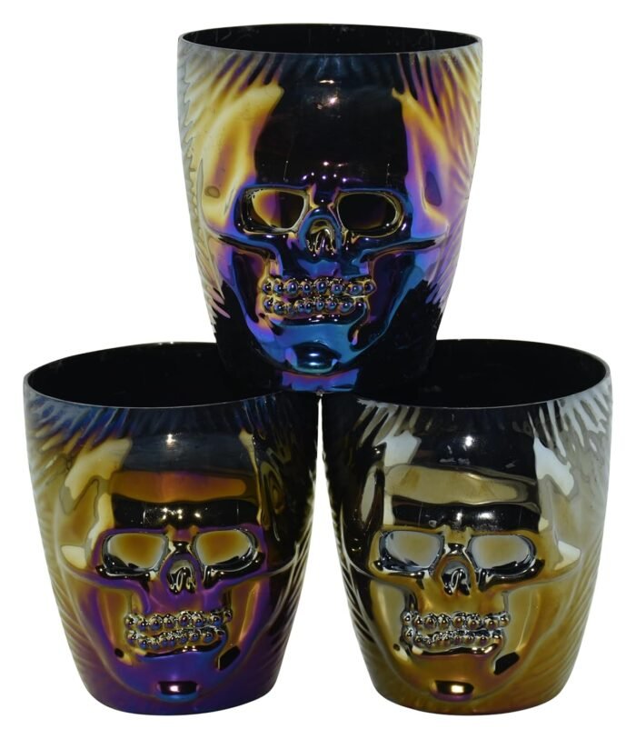 My Party Suppliers 2PCs Holographic 3D Skull Pirate Glass, Rainbow Luster Party Skull Glasses, Bar Decoration Glasses, Halloween Tableware - Image 2