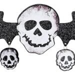 Glitter Flying Skull Halloween Decoration,Halloween Skull Ornament, Halloween Hanging Decorations,Halloween Decoration Trick or Treat Theme, Skull with Wings Decoration for Halloween