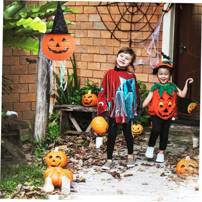 Halloween Pumpkin Lamp Halloween Decoration Jack Pumpkin Paper Lantern Witch/Skeleton Ghost Festival Scene Props Pumpkin with Whiskers Paper Lantern Pumpkin Lantern Decorative Lamp - Image 2