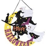 Happy Halloween Flying Witch with Ghost,Halloween Witch Ornament, Halloween Hanging Witch Decorations,Halloween Decoration
